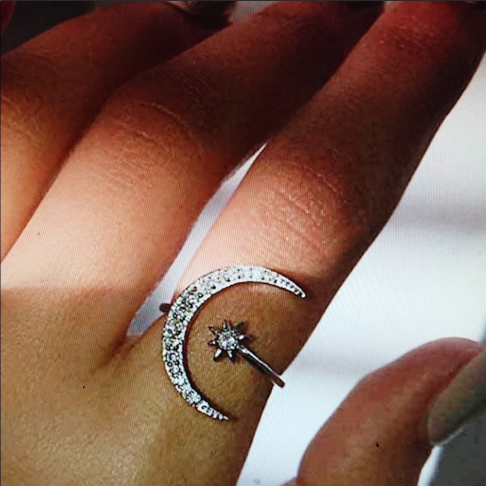 Pretty boho ring moon and star stamped 925